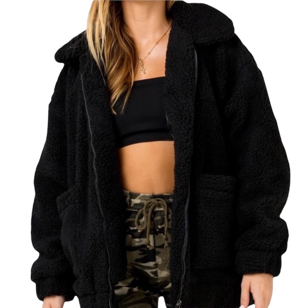 Wild Fable Teddy Oversized Black Sherpa Jacket XS/S